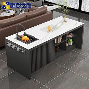 齐平中岛台岩板餐桌长方形一体家用轻奢小户型料理台吧台8E19 意式