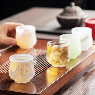 玉瓷水墨风美人杯女士专用主人杯品茗茶功夫茶杯高档玻璃茶盏 中式