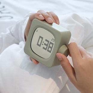 夜灯迷你多功能智能简约学生计时器静音充电时钟 黑白客方块闹钟