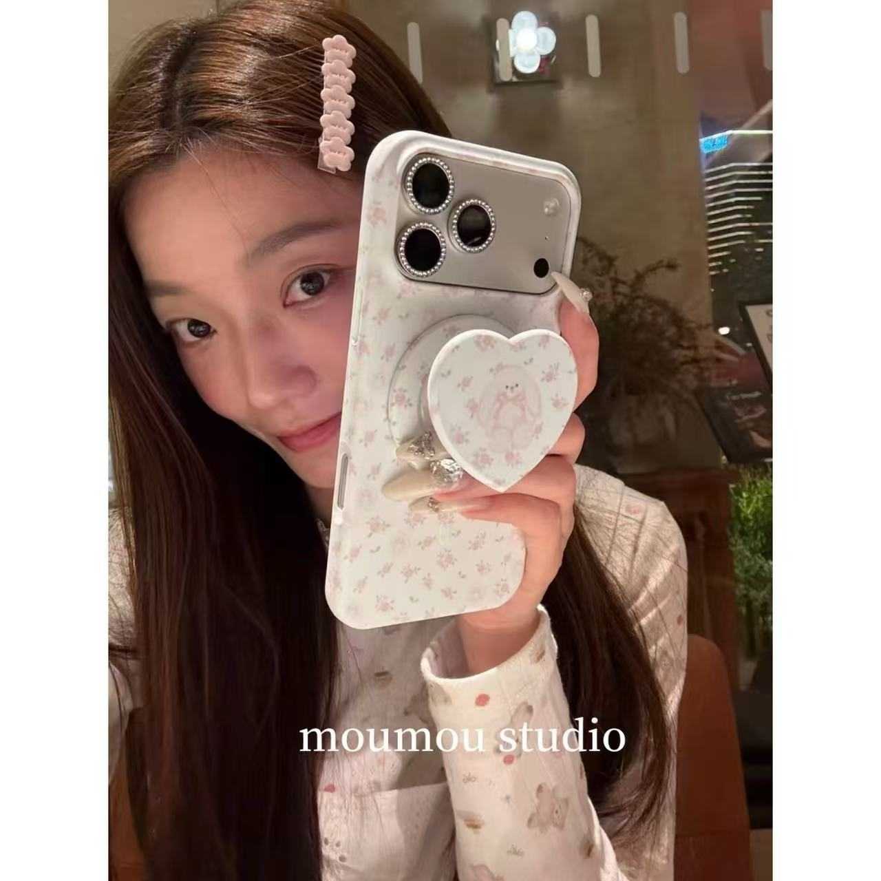 Case sketch苹果手机壳硅胶爱心兔兔粉色iPhone手机壳韩系满屏碎花兔磁吸支架适用iPhone17promax苹果