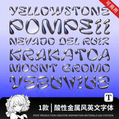 免费可商用酸性金属风英文字体ps/procreate海报设计师艺术素材