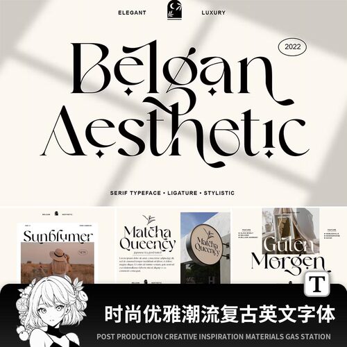 时尚优雅潮流复古女性logo海报排版英文字体安装包psai素材
