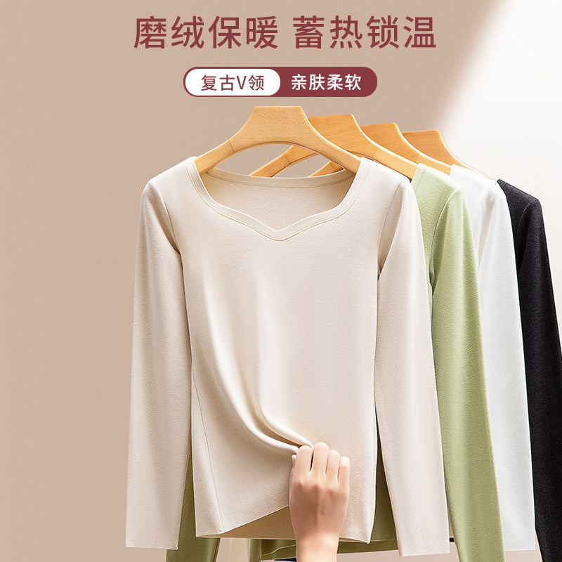 加绒内穿内搭无痕冬棉毛衫女肌底衣双面德绒发热低领保暖内衣上衣