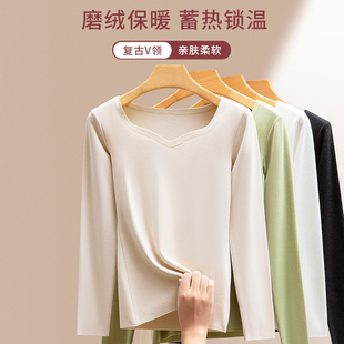 加绒内穿内搭无痕冬棉毛衫女肌底衣双面德绒发热低领保暖内衣上衣