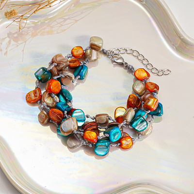 中古式手饰小众不规则海边配饰多层式手链贝壳串珠叠戴女款手串