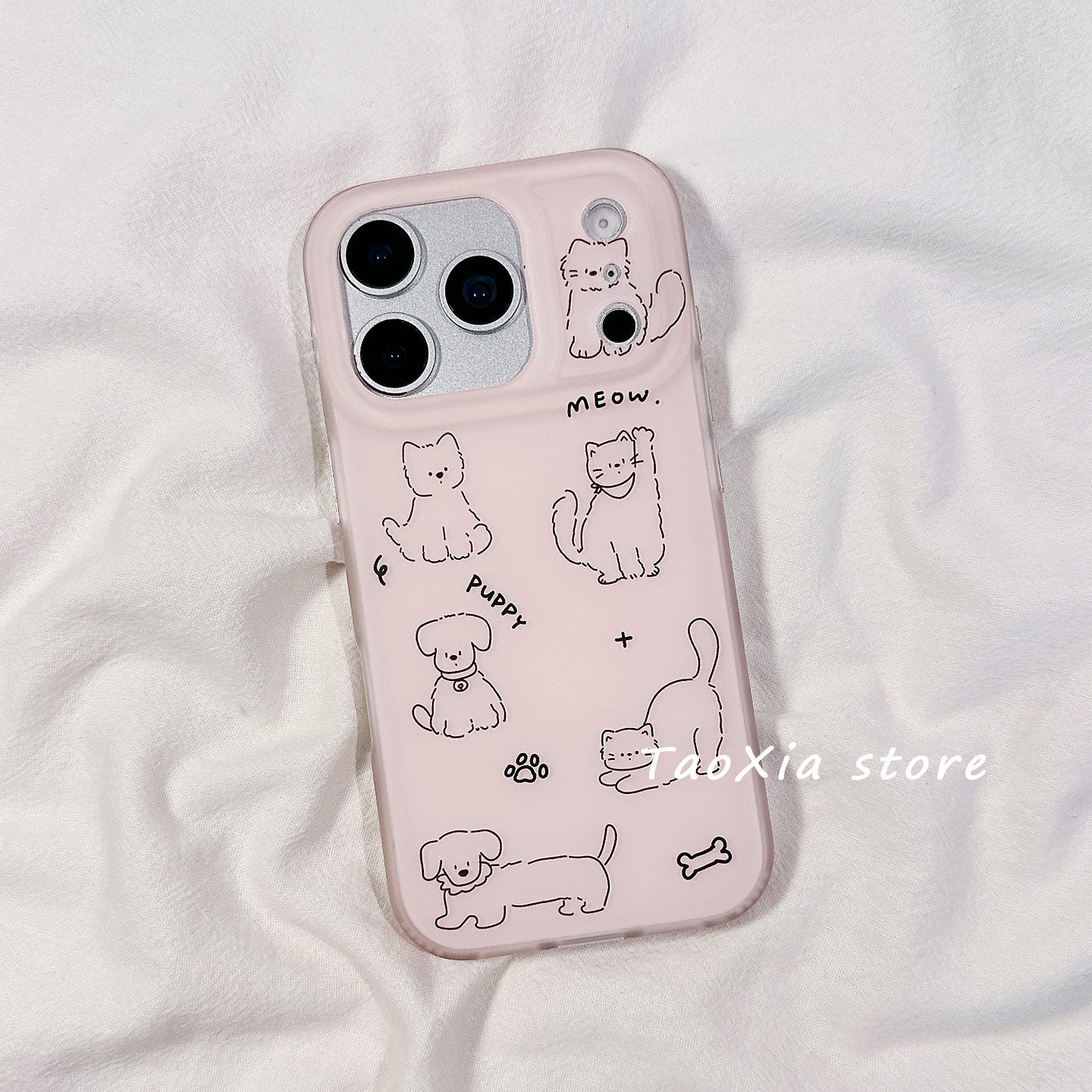 简约线条小狗猫咪适用苹果17手机壳iphone17promax保护套16Pro硅胶15/14高级感13新款全包防摔磨砂粉色女款软,3C数码配件,手机保护套/壳,淘宝优惠券,粉丝福利购,淘宝优惠卷