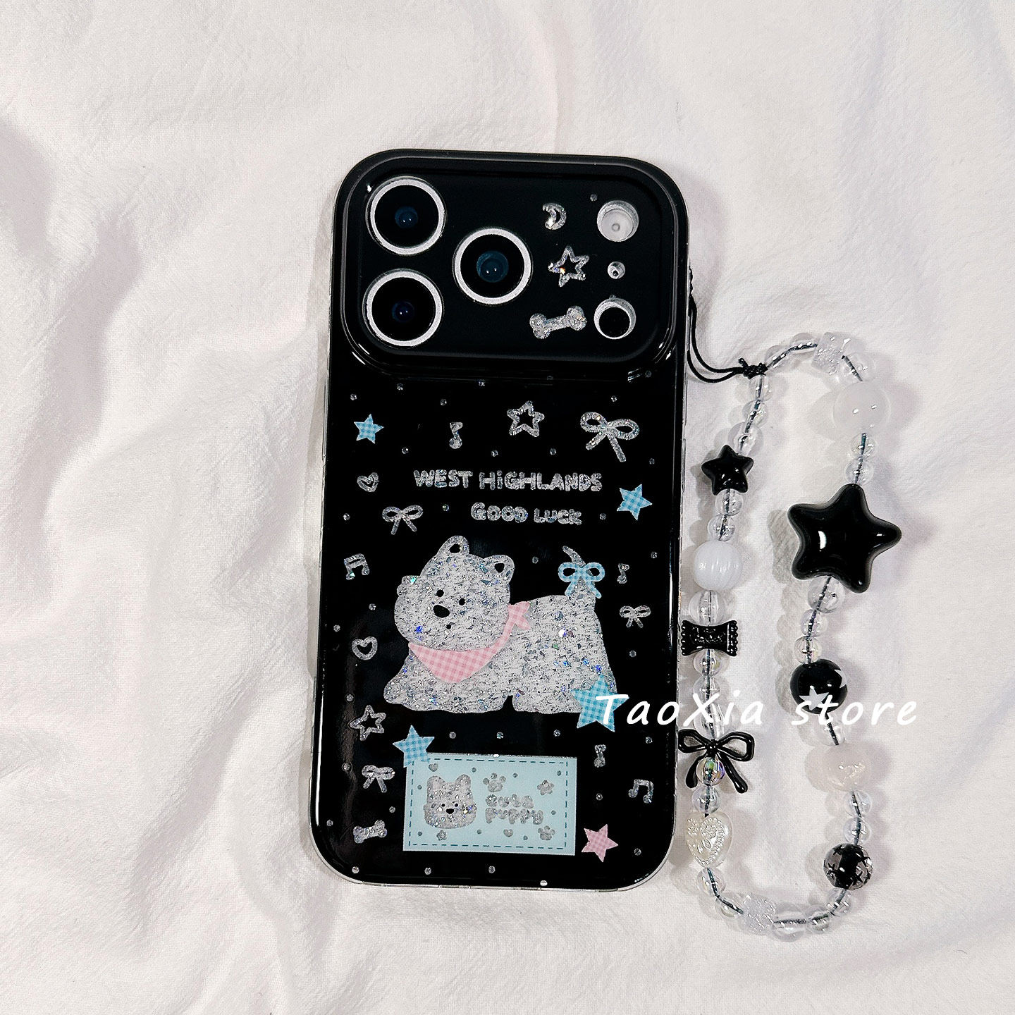 韩风ins可爱西高地小狗适用苹果17手机壳iphone17promax保护套16硅胶15/14高级感新款全包防摔带链条黑色女软,3C数码配件,手机保护套/壳,淘宝优惠券,粉丝福利购,淘宝优惠卷