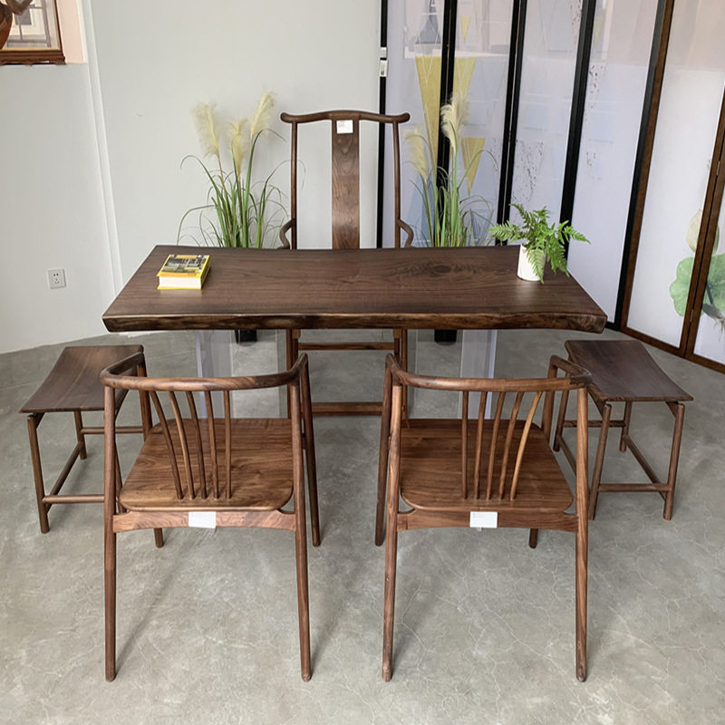 北美黑胡桃木大板茶桌茶台巴花黑檀实木原木奥坎办公桌餐桌整板