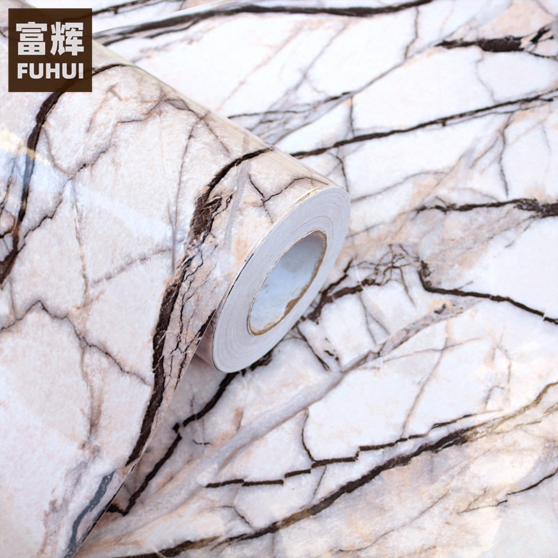 厨房防油贴纸橱柜灶台用大理石墙纸防水防潮自粘耐高温壁纸米黄色