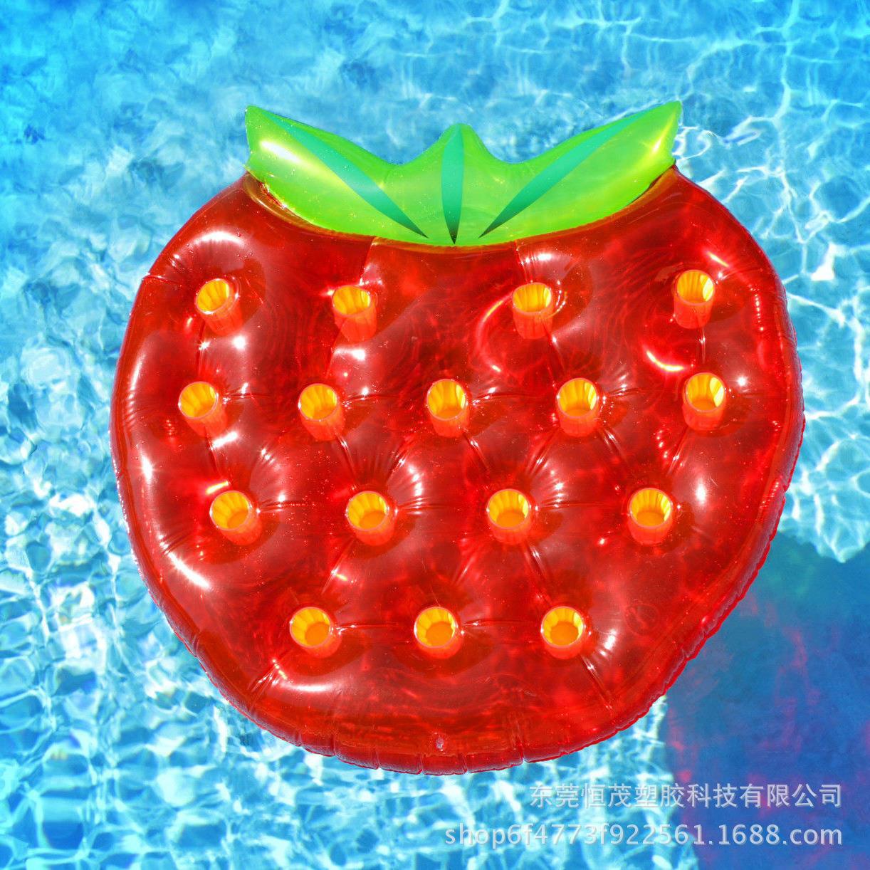 外贸热销PVC充气草莓浮排 环保材料充气水床 充气水果杯座