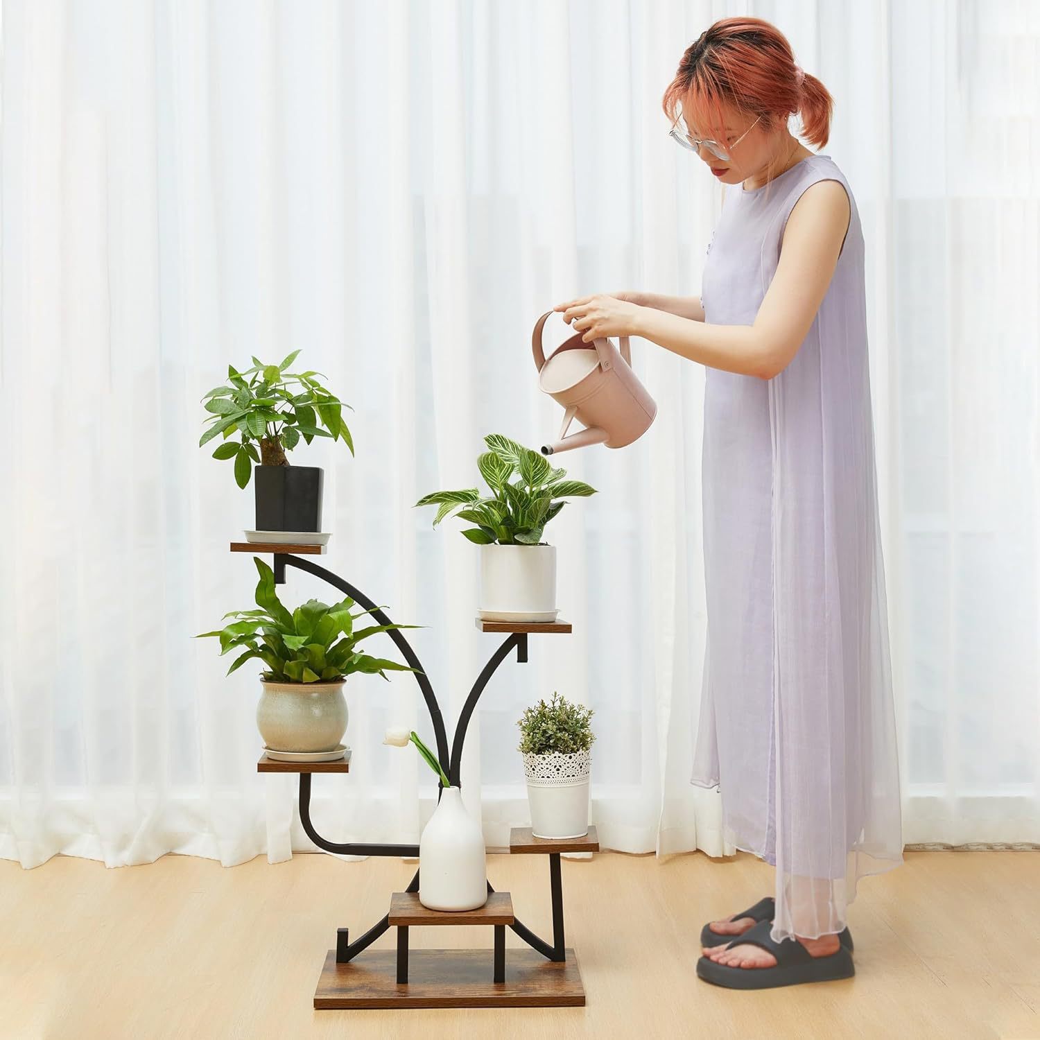 SDY金属5层室内植物支架,分层植物支架木质金属适用于室外多种,花
