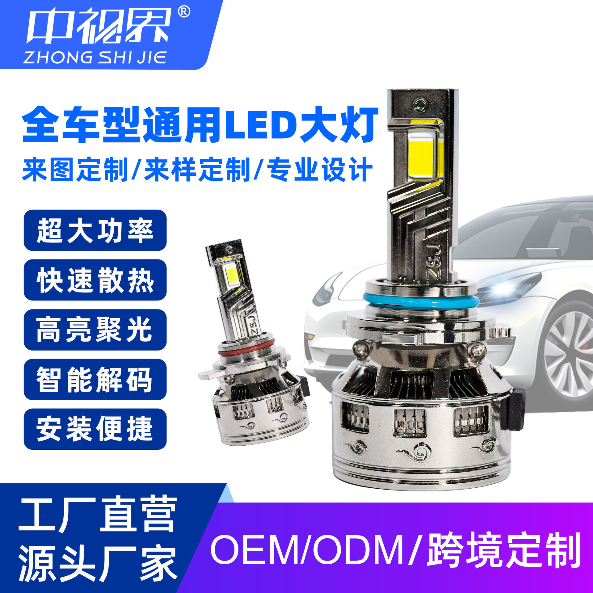 四铜管鳍片散热H7/H4双光透镜LED大灯改装高亮聚光汽车前大灯批发