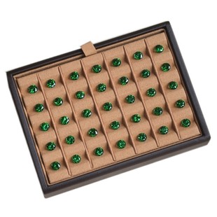 祖母绿珠宝裸石戒面盒子彩宝展示托长正方形棕色V槽裸石盒宝柜台