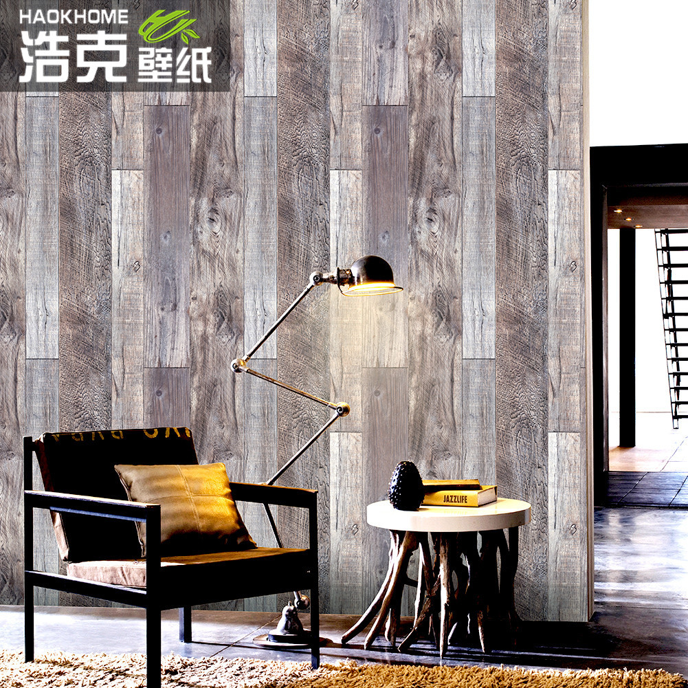 3D复古做旧木纹PVC墙纸 书房清吧中式茶馆餐厅按摩院非自粘壁纸
