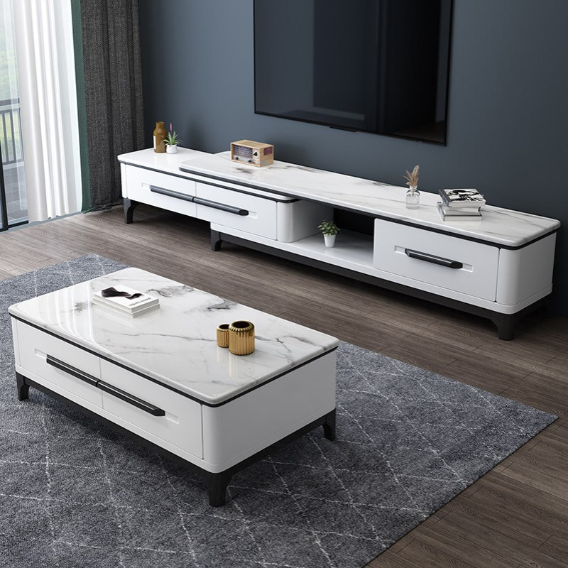 大理石茶几电视柜组合简约现代小户型客厅家用北欧式实木套装白色
