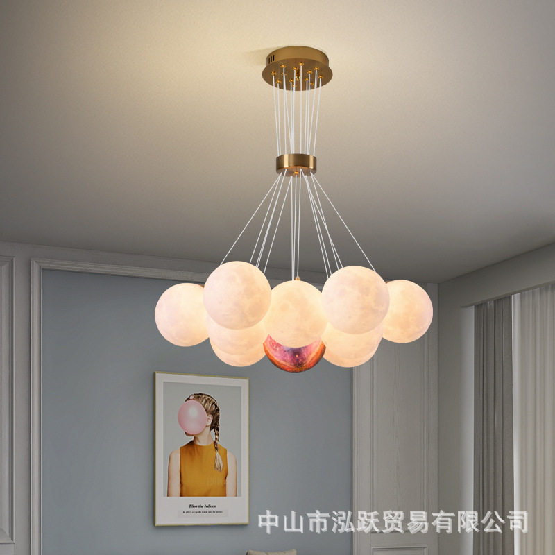 客厅吊灯北欧风格灯3D月球灯星球灯儿童房吊灯创意艺术客厅泡泡灯