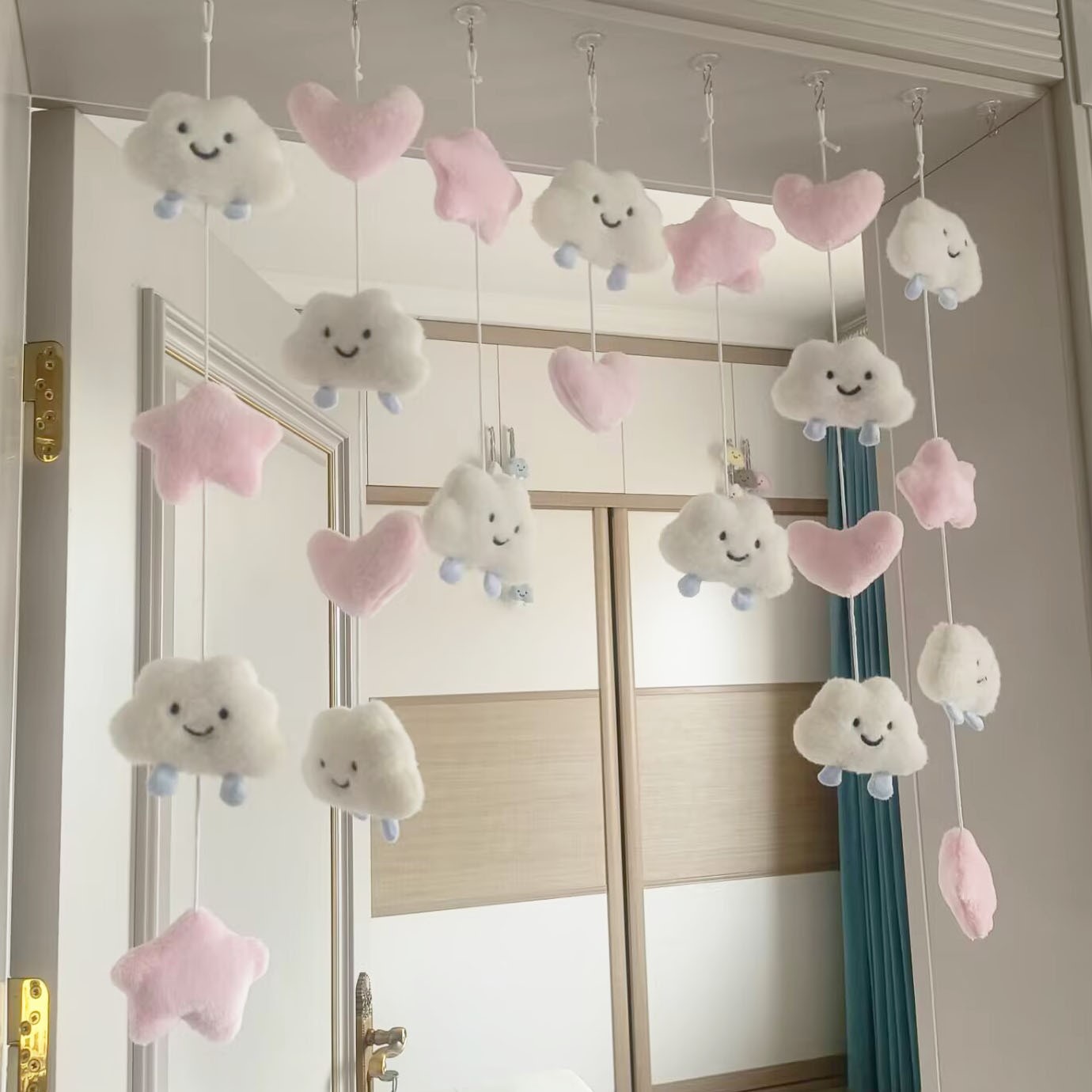 家居创意云朵门帘儿童房装饰可爱毛绒卧室门白云挂饰免打孔饰帘‘