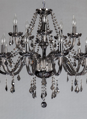 10+5烟灰色水晶吊灯双层15头蜡烛灯玻璃灯客厅餐厅灯适合酒店KTV