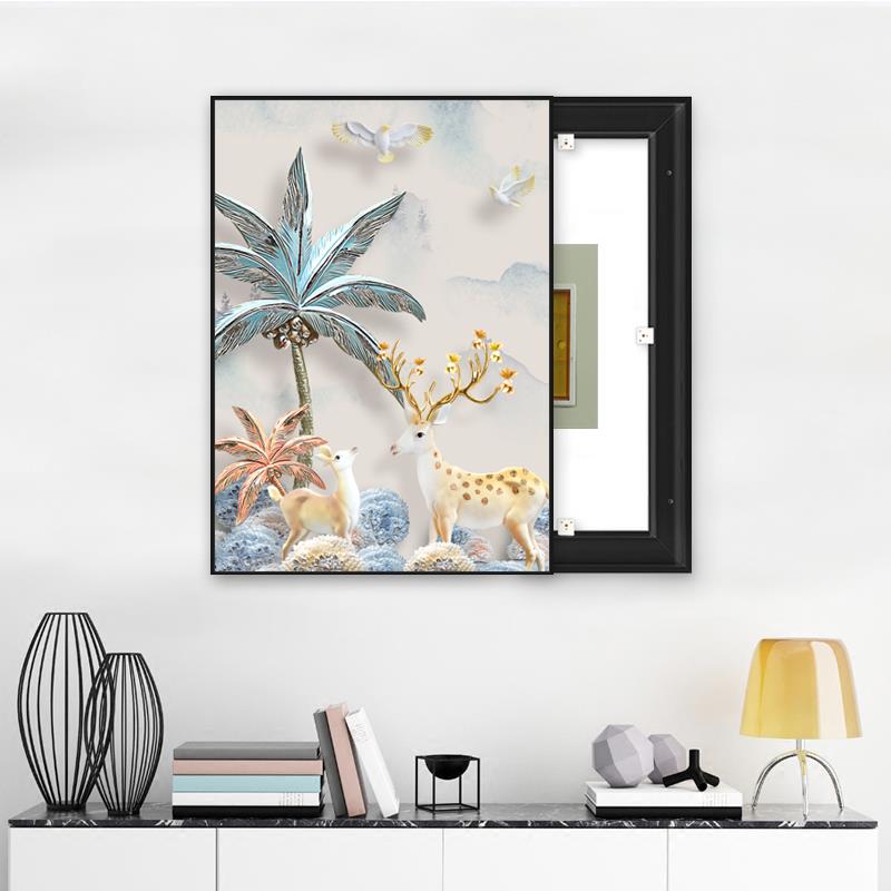 现代简约客厅电表箱装饰画餐厅遮挡过道竖款创意配电箱免打孔挂画