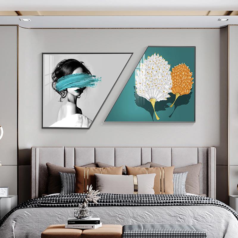2024新款卧室装饰画主卧室床头挂画轻奢时尚人物羽毛房间温馨壁画图片