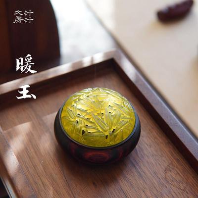 汁汁文房 暖玉香炉 天然岫玉大红酸枝小叶紫檀熏香中式文房雅器