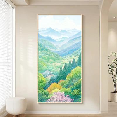 野地美树子治愈风景画入户玄关装饰画原木风森系唯美走廊过道挂画