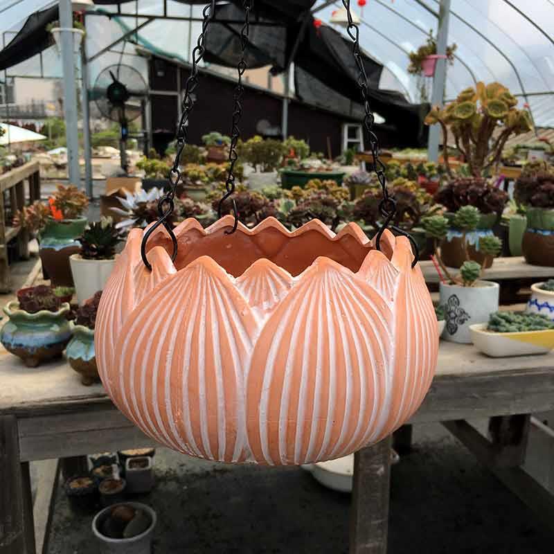 红陶莲花形吊盆花盆悬挂式个性绿萝吊篮盆栽透气吸水绿植吊兰陶土