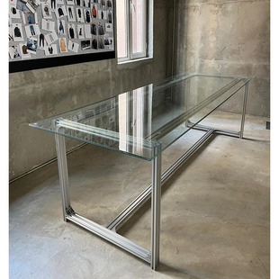 铝型材电脑桌设计感桌子家用钢化玻璃办公桌铝材卧室书桌简约现代