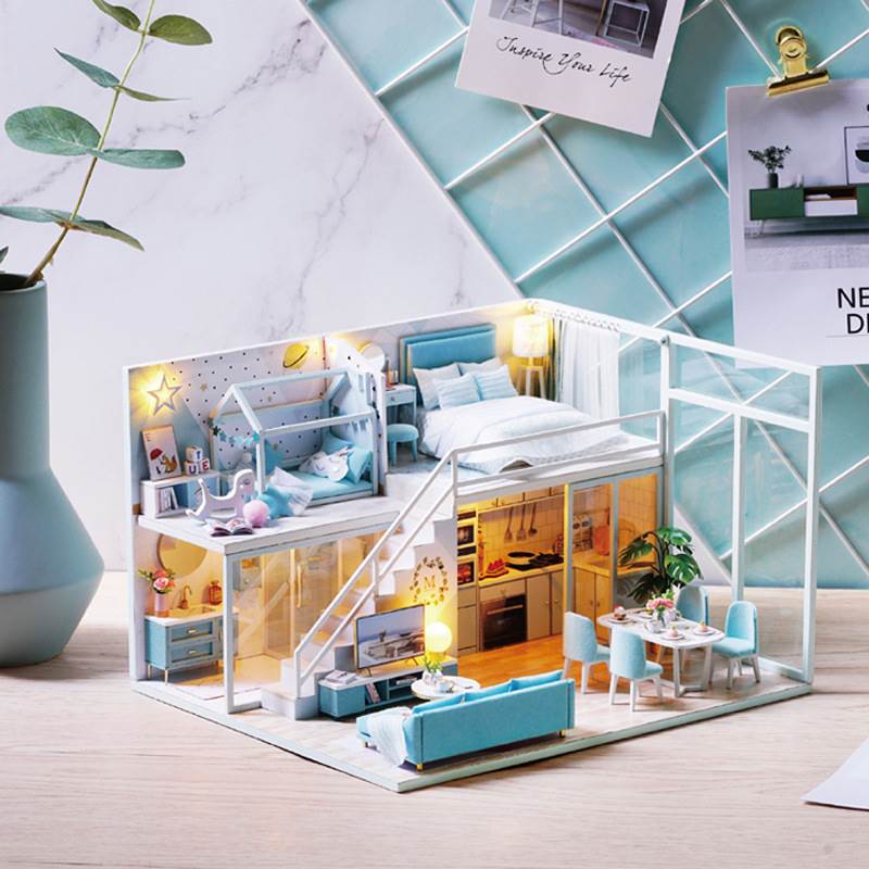diy小屋阁楼别墅手工玩具女孩生日礼物迷你小厨房过家家娃娃屋