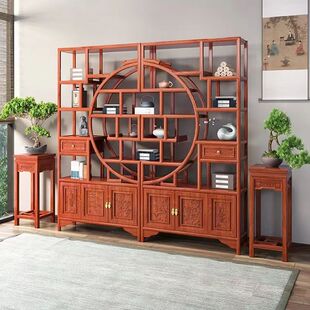 大团圆博古架实木中式古董架简约现代隔断客厅架子置物架多宝阁