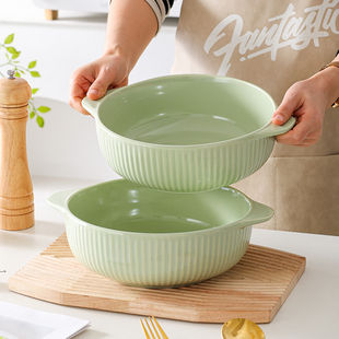 速发汤碗家用瓷025新款 釉下彩陶碗双耳创意特大面碗小汤盆餐具2碟