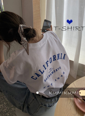 速发港风t恤夏韩版原宿松ch半s宽风over袖ize上衣