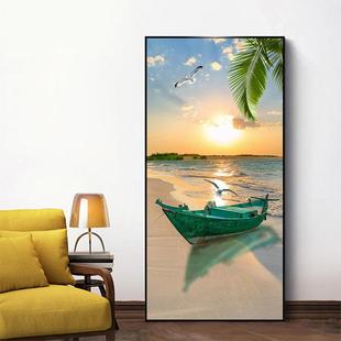 北欧简约海边小船风景装饰画素材客厅三联挂画卧室挂画高清图片