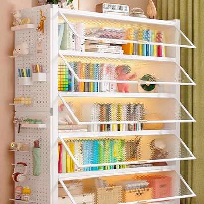 钢制书柜置物柜带门防尘儿童书架落地家用客厅多层展示储物收纳柜