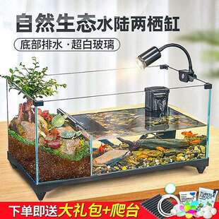 乌龟饲养缸家用生态造景小别墅防逃逸水陆两栖缸养乌龟专用玻璃缸