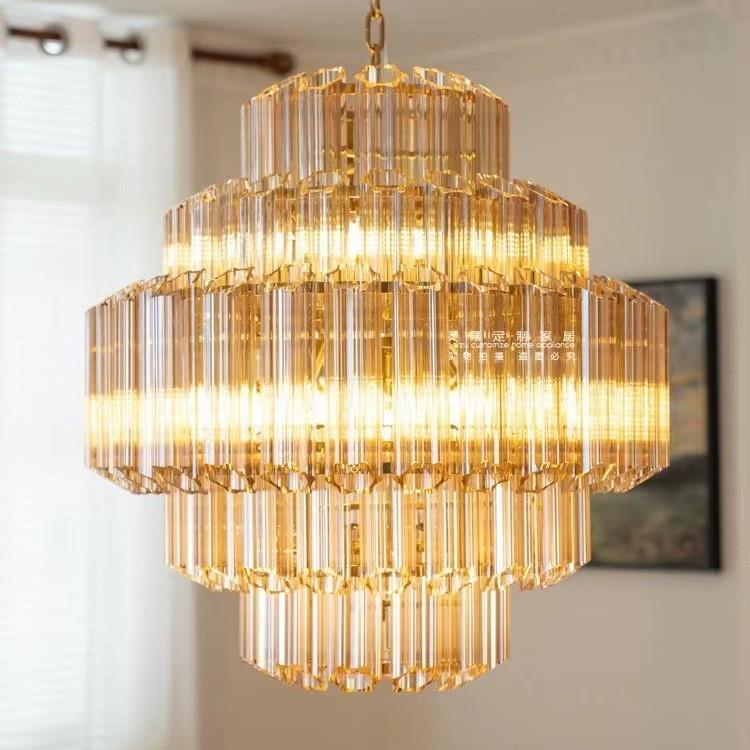 美式现代简约复古奢华设计师软装别墅灯具六角梅花玻璃棒吊灯