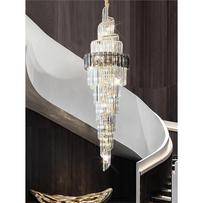挑高楼梯吊灯别墅跃层中空农村自建房2025新款轻奢水晶大厅灯具饰