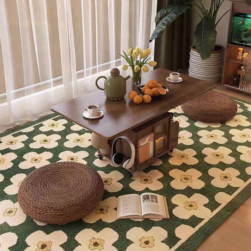 升降茶几折叠移动实木推车小户型居家多功能餐桌两用边几可移动