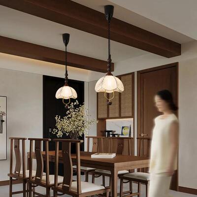 中古风卧室床头灯法式复古书房餐厅餐桌吧台吊线灯护眼布艺小吊灯