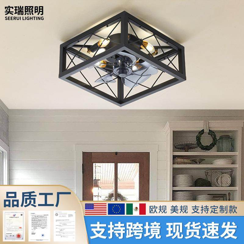 美式复古风扇灯餐厅客厅卧室吸顶电扇灯铁艺工业风吊扇灯
