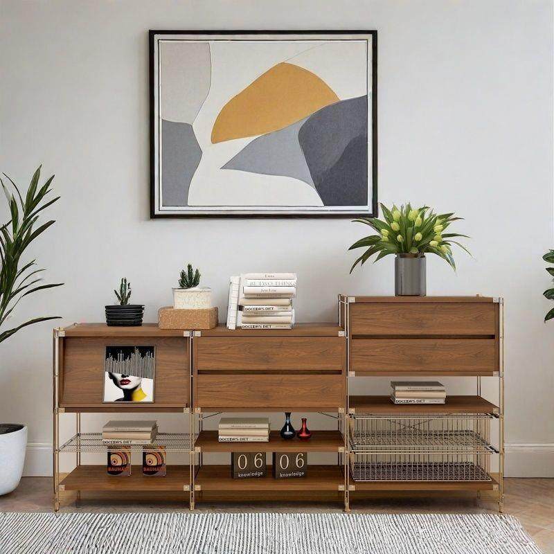 落地置物收纳柜中古风家具扫地机器人置物架客厅矮柜杂志柜陈列柜