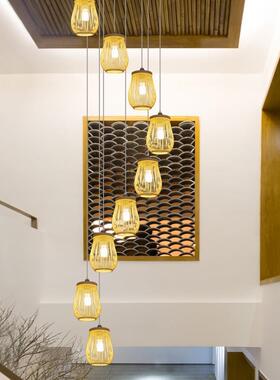 新中式旋转楼梯吊灯长吊灯复式楼跃层别墅楼梯间转角吊灯日式民宿