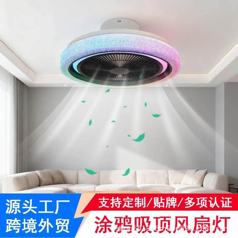 现代简约卧室风扇灯rgb圆形一体电扇灯浪漫房间吸顶吊扇灯led