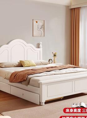 实木床1米8双人床主卧现代经济型出租房家用暖白色1米5单人床架J