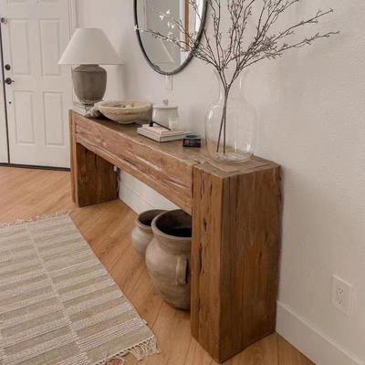 中美式简约原木玄关桌复古整版实木进户走廊条案客厅民宿靠墙装饰