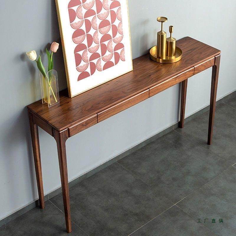北欧胡桃色实木玄关桌新中式靠墙条案现代简约供桌窄条几桌玄关