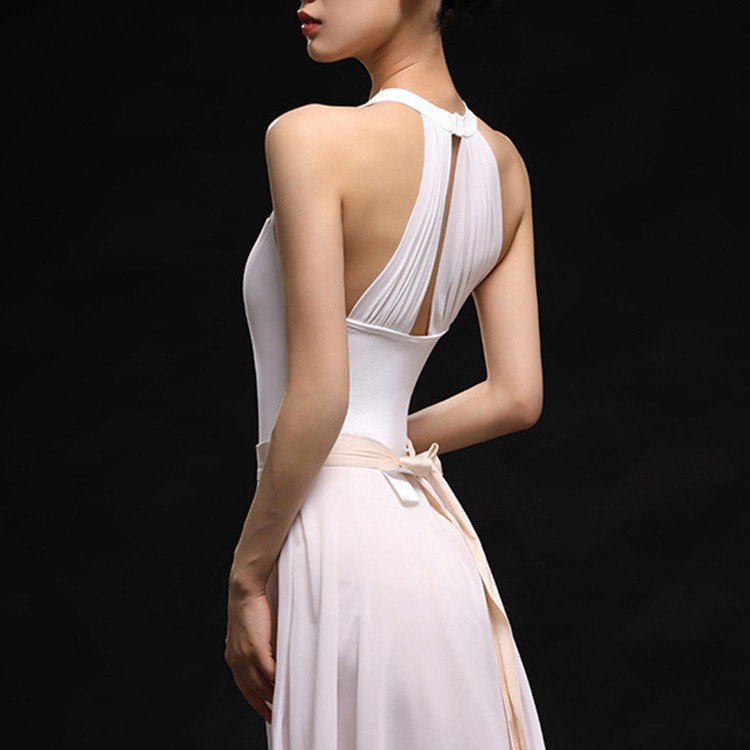 芭蕾舞蹈连体服成人女夏季新款无袖挂脖艺考练功服网纱拼接体操服