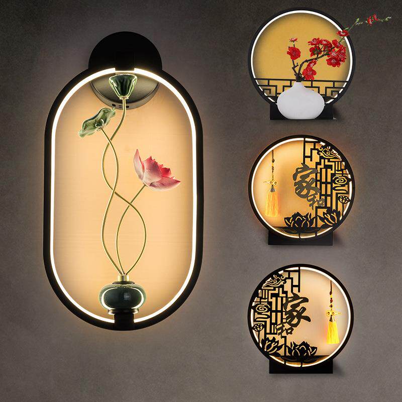 新中式壁灯花朵床头灯公主房一对对中山灯具客厅装饰品艺术壁灯