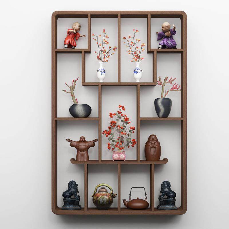 新中式实木博古架壁挂多宝阁客厅墙上置物架简约现代展示架茶架