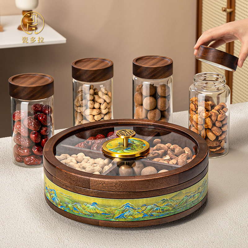 中式干果盒密封罐套装家用客厅果盘玻璃储物罐轻奢高档糖果收纳盒,餐饮具,果盆/果盘/果篮,淘宝优惠券,粉丝福利购,淘宝优惠卷